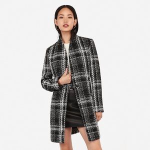 Plaid Recycled Wool Collarless One Button Coat
